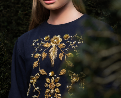 Goldwork embroidery with real diamonds sweater - Fashion campaign by Ruud van Ooij