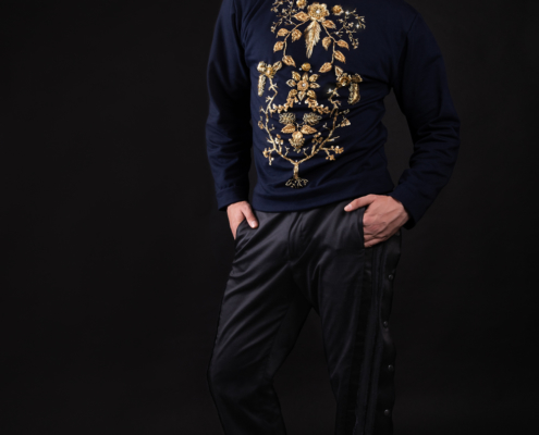 Goldwork embroidery with real diamonds sweater - Fashion campaign by Ruud van Ooij